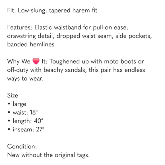 Free People Ellie Green Brown Striped Harem Pants Joggers Wide-Leg L New - Picture 9 of 9